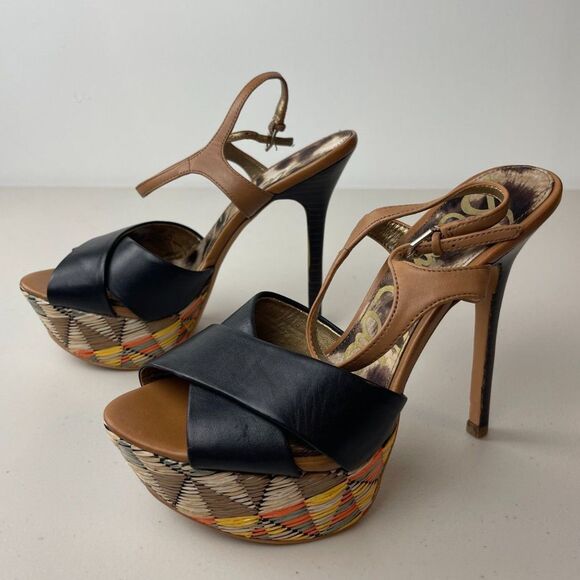 Sam Edelman Shoes - NWOB Sam Edelman Boho Woven Platform Sandals – Black & Tan Strappy Heels 6M